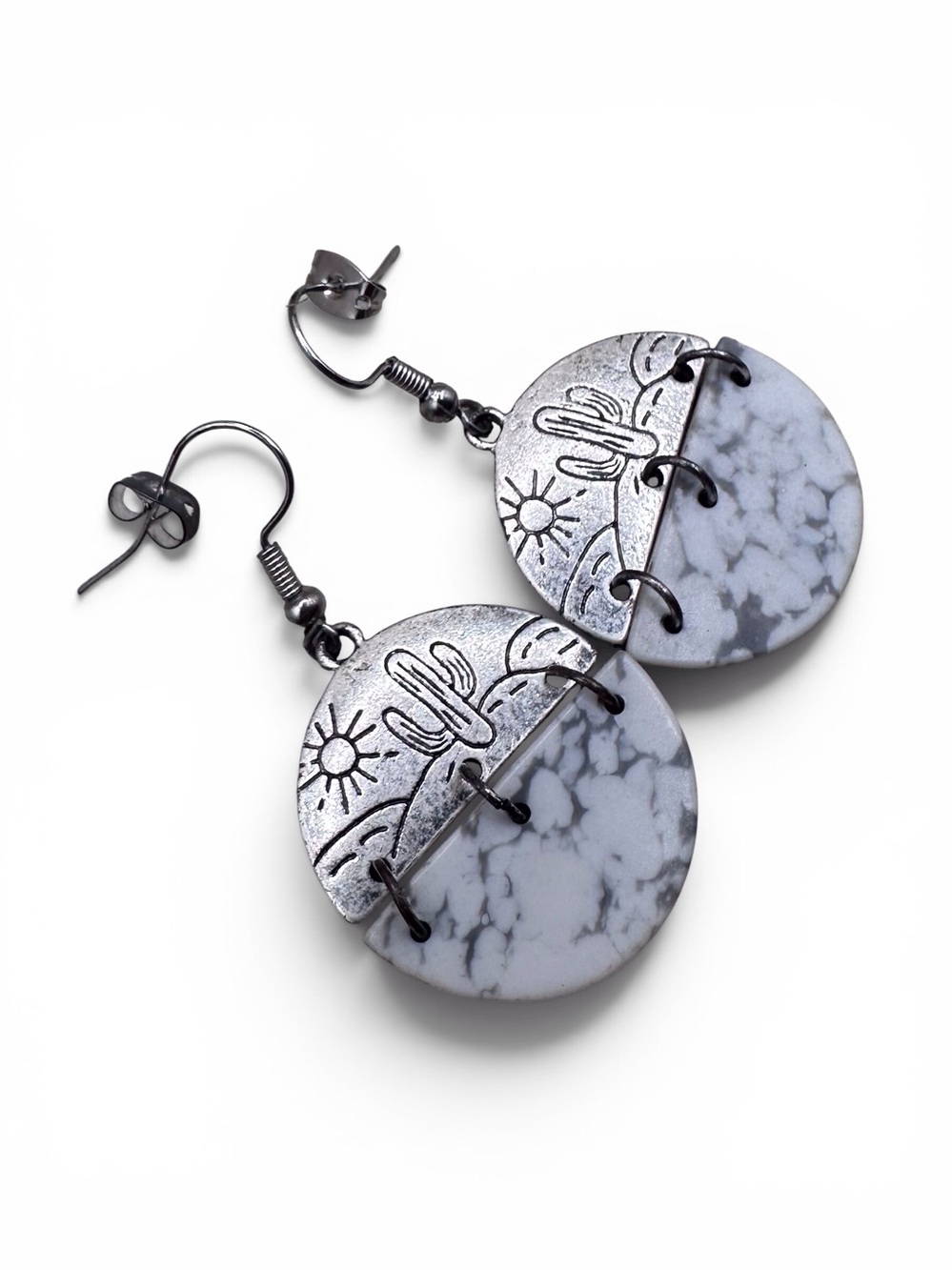 Nickel free Southwestern Silver & White Howlite Drop Earrings